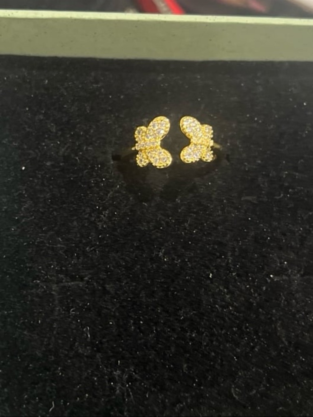 Gd plated pure silver adjustable size 8 ring 925 stamped with butterflies #394 - Picture 2 of 9